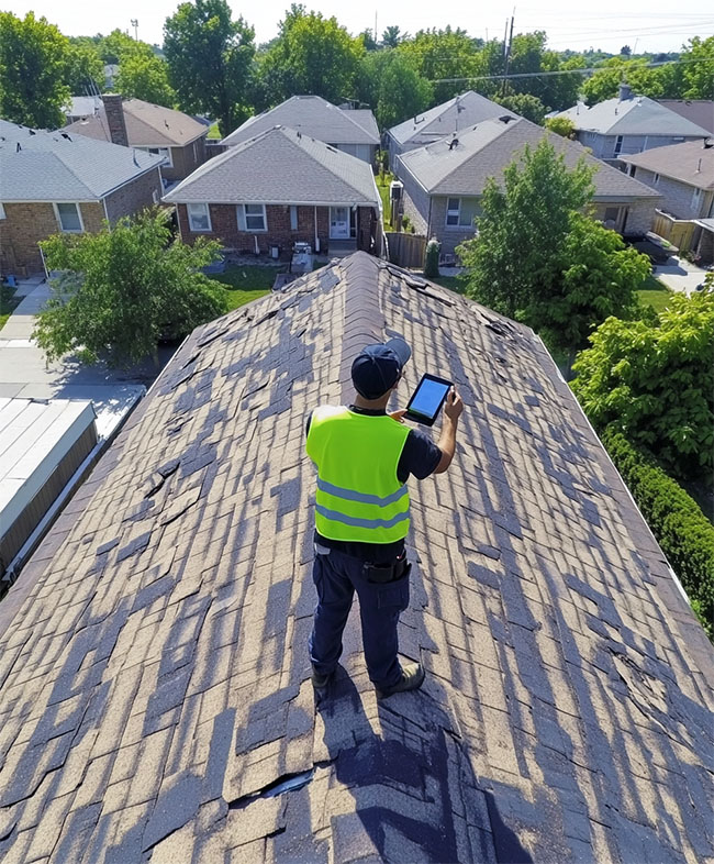 Shreveport roofing contractor working with insurance adjuster to document storm damage for a roof repair insurance claim.