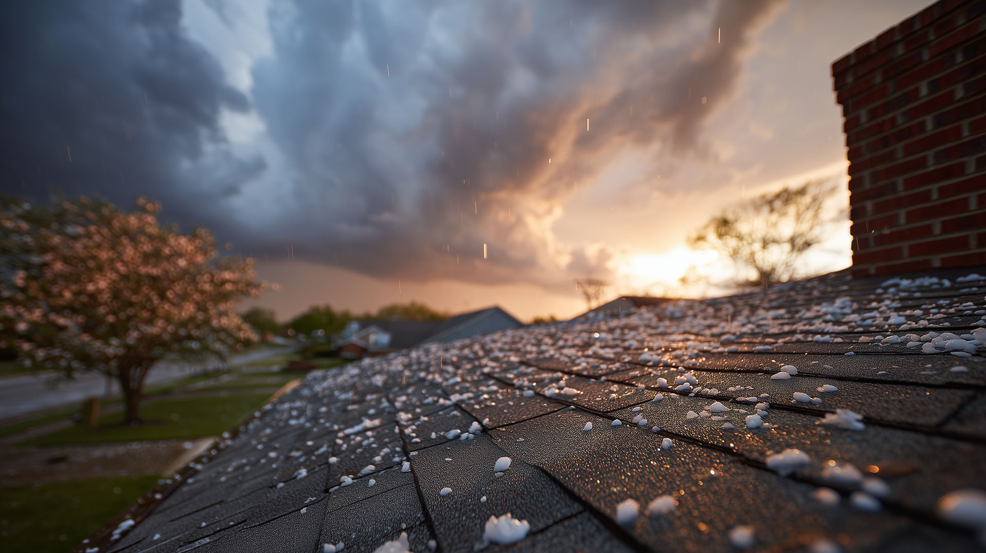 A Shreveport roof covered in hail after a storm, highlighting the immediate need for an inspection to assess for hail damage roof repair shreveport