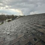 Closeup view of hailstorm damage